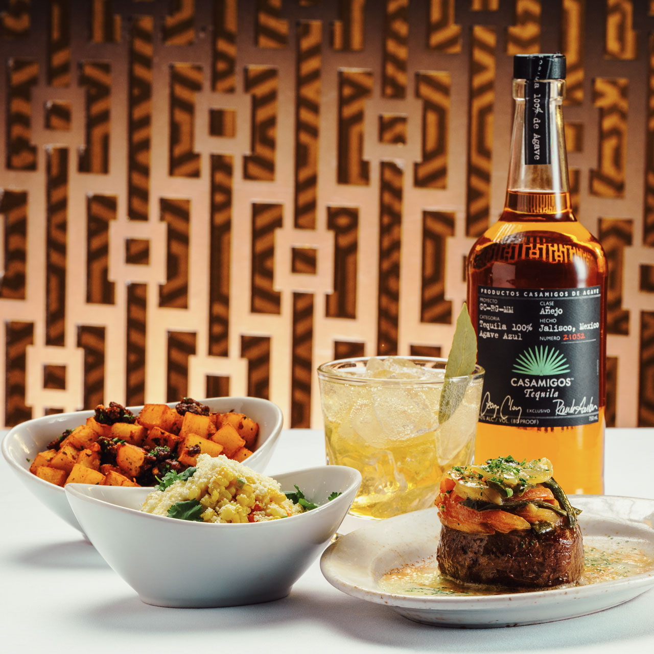 FILET MIGNON WITH TOMATO & POBLANO RAJAS paired with SPARKLING AÑEJO SUNSET