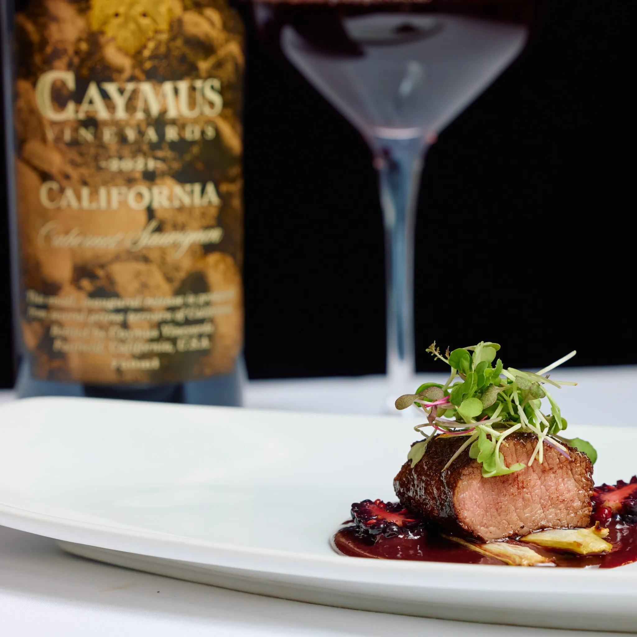 COCOA ROASTED LAMB MEDALLION paired with CAYMUS VINEYARDS CABERNET SAUVIGNON