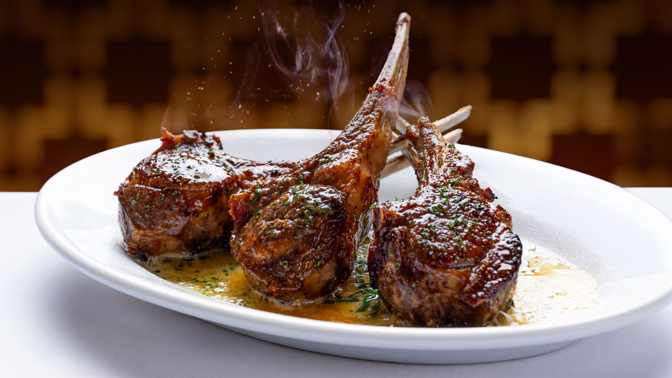 Join Ruth Chris's Easter celebration with three extra thick lamb chops, marinated overnight, with fresh mint.