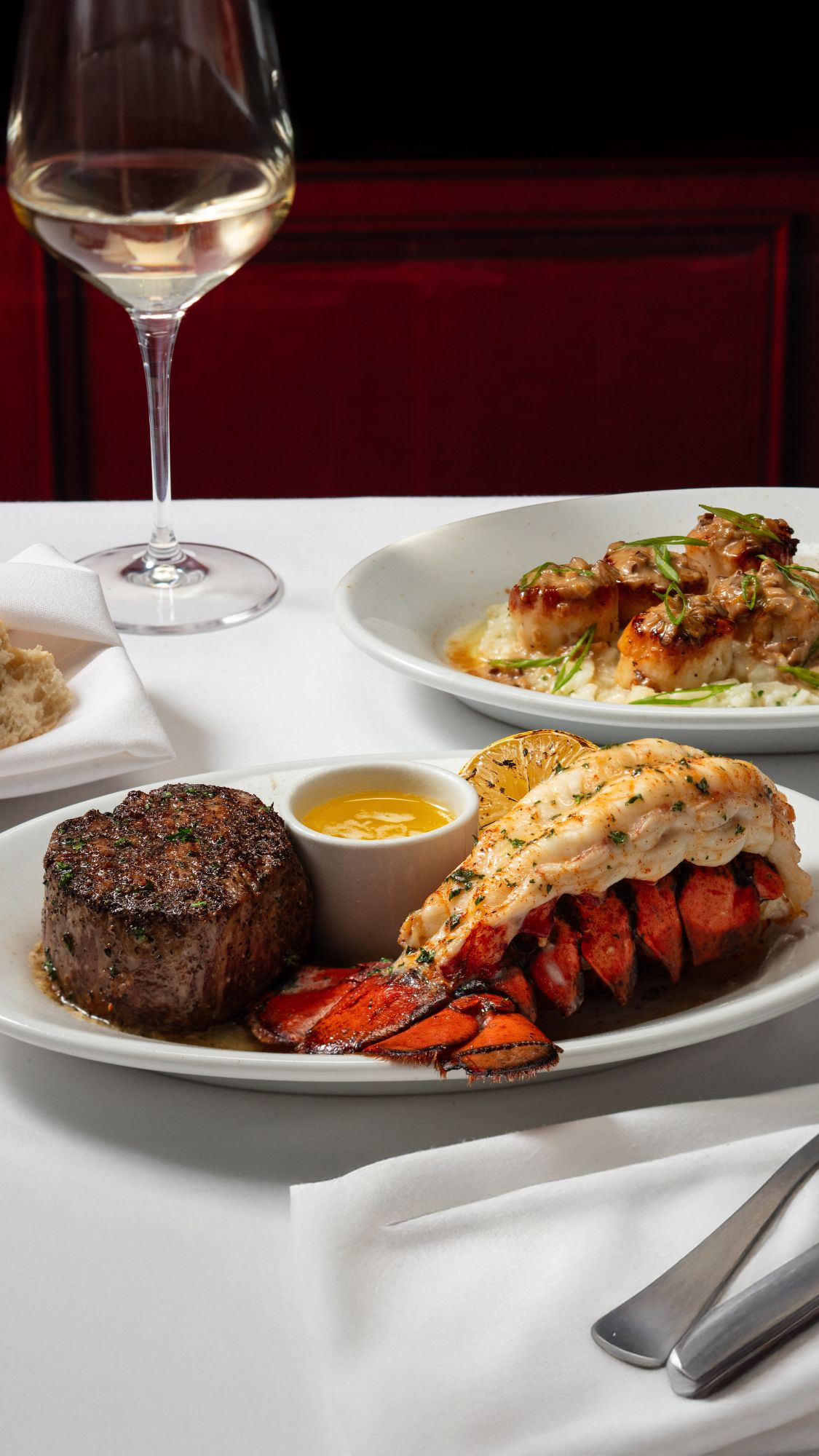 Ruth's Chris Chef’s Winter Selections, featuring Filet & Jumbo Lobster Tail or Seared Scallops with Shiitake Soy Butter.